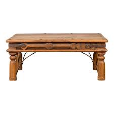 37w x 20.5d x 17.25h. Rustic Indian Sheesham Wood Coffee Table With Nailhead Design And Baluster Legs Chairish