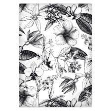 Black and white tropical flowers. Black And White Exotic Floral Duvet Covers