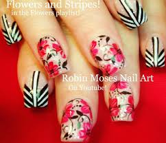 Nail Art Tutorial Floral Nails Flower And Stripes Nail Design Flower Nails Flower Nail Art Chevron Nail Art