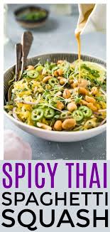 Healthy Spicy Thai Spaghetti Squash Light Yet Satisfying Ridiculously Easy To Ma Spagetti Squash Recipes Spaghetti Squash Spaghetti Squash Recipes Healthy
