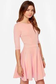 Lulus Exclusive Just A Twirl Light Pink Dress Long Sleeve Skater Dress Pink Skater Dress Light Pink Dress
