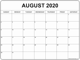 August 2020 Calendar Blank Template Monthly Calendar Printable August Calendar January Calendar
