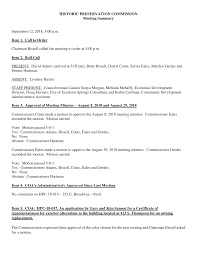 HISTORIC PRESERVATION COMMISSION Meeting Summary September 12, 2018, 5:00  p.m. Item 1. Call to Order Chairman Bissell called t