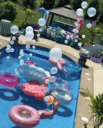 Fun Swimming Pool Party Ideas For Your Joyful Moments Decortrendy Party Swimming Pool Pool Birthday Party Mermaid Pool Parties