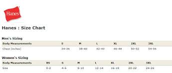 Hanes Size Chart