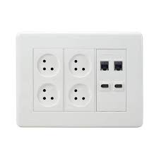 עמדת Home & Office על הטיח 6 מודול, 4 שקעים, 2 מחשב 2 טלפון - שקעים ומפסקים