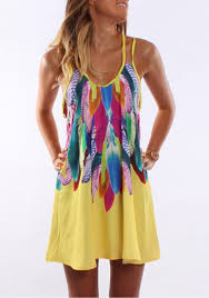 Maybe you would like to learn more about one of these? Yellow Floral Colorful Feather Spaghetti Strap Print U Neck Casual Plus Size Mini Dress Mini Dresses Dresses