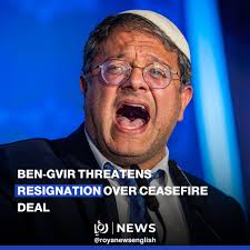 Israeli' Minister of National Security Itamar Ben-Gvir announced, in a  press statement on Thursday, that his party would resign from the  government if a ceasefire and prisoner exchange agreement is approved. For