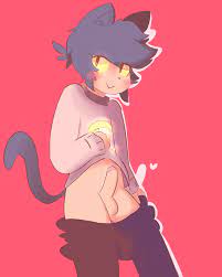 amaruu balls blush cat tail clothing feline glowing glowing eyes  human male male focus male only mammal niko (oneshot) oneshot pants penis  precum simple background solo sweater uncut 