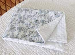 plaid baby blanket fabric shades of blue forest animals dark pattern gold white 105 x 70 cm white minky birthday gift fabric shades dark pattern blue forest
