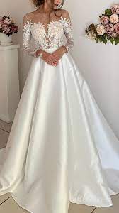 Shop satin wedding dress at affordable prices from best satin wedding dress store exclusive knee length satin and lace wedding dress with lace long sleeve wrap. Simple Elegant Long Sleeve Wedding Dresses 2019 Vw1275 Elegant Long Sleeve Wedding Dresses Long Sleeve Wedding Dress Lace Lace Wedding Dress With Sleeves