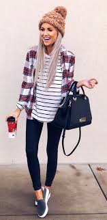 Black And White Flannel Outfit Women Plaid Shirt Black White Striped Shirt Black Leggings Or Black Blue Jeans Black Keds In 2020 How To Wear Flannels Plaid Shirt Outfits Plaid Shirt Outfit Winter