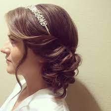 Side Bun Bridal Hairstyle With Headband Www Danaraiabridal Com Charlotte Nc Side Bun Hairstyles Headband Hairstyles Wedding Hairstyles For Medium Hair