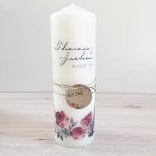 Hochzeitskerze Traukerze Kerze Hochzeit Vintage Blumen Naturband Anhanger Trauspruch Wedding Candles Candles White Candles Wedding