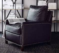 The sophisticated profile of the tyler leather square arm armchair features details like end caps on. Tyler Leather Square Arm Recliner With Nailheads Recliner Leather Recliner Living Room Decor Pottery Barn