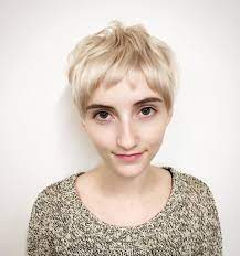 Textured Blonde Crop With Baby Fringe Bangs The Latest Hairstyles For Men And Women 2020 Hairstyleology Blonde Pixie Haircut Fringe Haircut Long Hair With Bangs