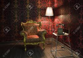 Filter, save & share beautiful small bedroom remodel pictures, designs and ideas. Vintage Armchair Interior Design Floor Lamp Vintage Room Red Wallpaper Stock Photo Picture And Royalty Free Image Image 130139084
