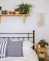 Boho Minimal Bedroom Bedroom Shelves With Plants Plant Shelves Above Bed Boho Bedroom With Plants How T In 2020 Above Bed Decor Shelf Above Bed Minimal Bedroom