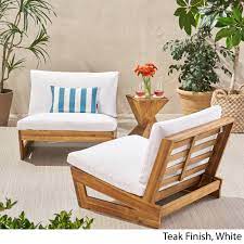 The four comfortable patio chairs and bench feature a chevron wood design for a fun and modern spin on the classic outdoor dining set. Emma Outdoor Acacia Wood Club Chairs With Cushions Set Of 2 Ebay