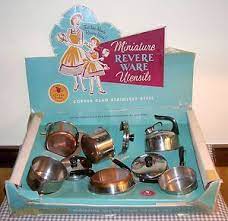 Vintage Childs Kitchen Set Pots Pans Miniature Revere Ware Toys Kids Box Toy Kitchen Set Childrens Tea Sets Revere Ware