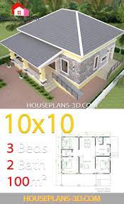 House Design 10x10 With 3 Bedrooms Hip Roof House Plans 3d Affordable House Plans House Construction Plan Bungalow Floor Plans