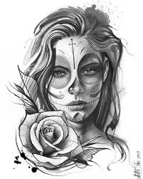 L Image Contient Peut Etre Dessin Black And White Sketch Art Tattoo Splash Color Skull Girl Tattoo Tattoo Drawings Sleeve Tattoos