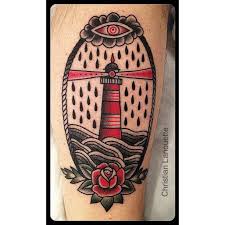 Red And Black American Traditional Tattoo Awesome Lighthouse Black Gray Red Tattoos Traditional Tattoo Inspirational Tattoos