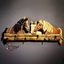 Horse Three Horses Key Holder Intarsia Scroll Saw Pattern Wood Intarsia Pdf  Pattern Digital Pattern