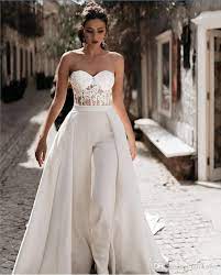 Discountlace Appliqued Wedding Jumpsuits With Detachable Skirts 2019 Sweetheart Tulle A Line Sweep Train Beach Wedding Dress Cheap Boho Bridal Gowns From Faioka Wedding Dress Jumpsuit Wedding Jumpsuit White Jumpsuit Wedding