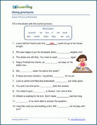 Use reading passages, math practice pages, and teaching help third graders deepen skills with lessons, learning activities, and 3rd grade worksheets. Grade 3 Pronouns Worksheets K5 Learning
