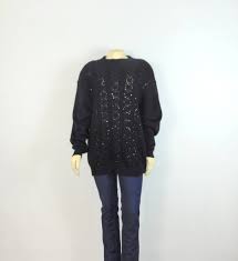 vintage sweater 80s 90s alfred dunner black sequin sweater size 3x plus size sweater vintage plus size