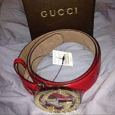 Authentic All Red Gucci Belt With Gold Buckle Red Gucci Belt Gucci Belt Red Gucci