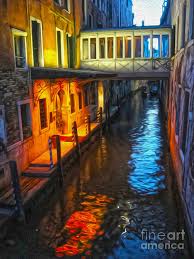 It is lined on either side by palaces, churches, hotels, and other public buildings in romanesque, gothic, and renaissance styles. Venice Italy Colorful Canal At Night Painting By Gregory Dyer