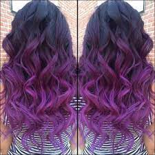 This model has long hair, and the blue and purple hair color just splits her hair evenly. Deep Purple Hair Color