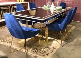 At club furniture we are proud to say that our dining room sets are handcrafted from the highest quality materials. Casa Padrino Luxury Dining Room Set Blue White Gold 1 Dining Table 6 Dining Chairs Luxury Dining Room Furniture