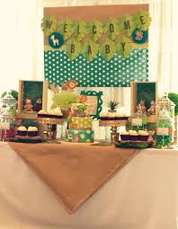 Jungle Theme Baby Shower Table Table Design And Decor By Glam Candy Buffets Cake By Lady Wright S Zoo Baby Shower Jungle Baby Shower Theme Monkey Baby Shower
