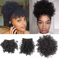 It's tricky because you need to be careful about not messing your weave up but it also creates a more beautiful black women's ponytail with bangs that's sure to fit the term crowning glory. Amazon Com Afro Puff Drawstring Ponytail With Bangs Pineapple Updo Hair For Black Women Short Kinky Curly Ponytail Bun With 2 Replaceable Bangs 1b Black Beauty Personal Care