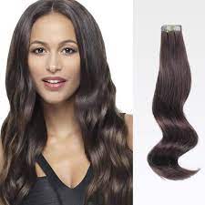 Hair extensions are approximately 20 long. 20 Dark Brown 2 20pcs Tape In Human Hair Extensions
