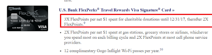 He earns 3x flexpoints at restaurants. U S Bank Flexperks Travel Rewards Visa Signature Card To Lose 3x On Charity At End Of Year Doctor Of Credit