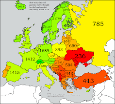 How Many Liters Of Gasoline Can Be Bought For Monthly Salary In Various European Countries March 2018 Europe Map European Map Economic Map