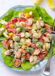 Shrimp Avocado Tomato Salad With Cucumbers Bell Peppers And Tasty Healthy And Simple Greek Yog Shrimp Salad Recipes Shrimp Avocado Salad Avocado Tomato Salad