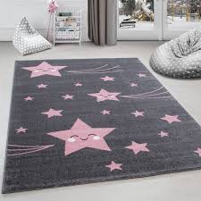 Nur noch 20 auf lager. Kinderteppich Kinderzimmer Teppich Sterne Muster Grau Pink Grosse 80x150 Cm
