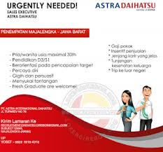Lebih diutamakan fresh graduate / lulusan baru. Lowongan Kerja Astra Daihatsu Majalengka