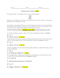 A student used a balance and a graduated cylinder to collect the following data. 2 5 Density Practice Problems Answers