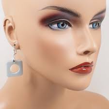 Handmade Mismatched Dark Blue and Gray Square Drop Earrings, Silver Plated  Geometric Jewelry, Hook Lever Back or Clip On, Gifts for Her