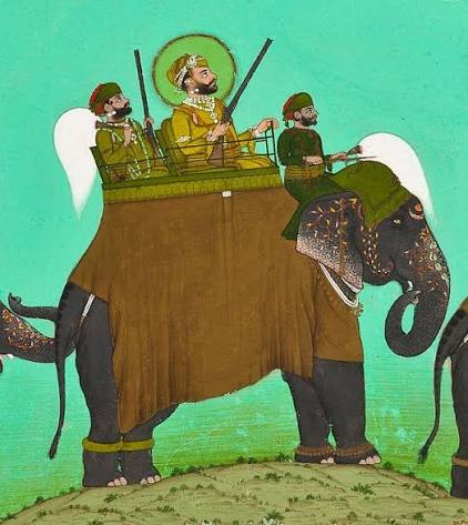 Bonhams : Maharaja Sarup Singh on a boar hunt Signed Tara, Udaipur, circa 1850-60