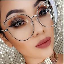 Women Glasses Clear Lens Gold Silver Metal Frame Cat Eye Shades Sunglasses  2020