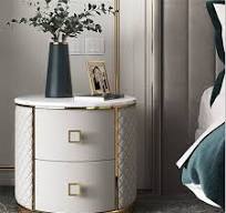 Table de Chevet en Cuir de marbre Nordique avec 2 tiroirs, Table de Chevet  Moderne pour Meuble de Rangement de Chambre à Coucher, Cadre en Acier ...