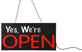Yes We Re Open Led Sign With Hanging Chain 23 X 11 Rectangular Red White Open For Business Sign Open Signs Led Signs