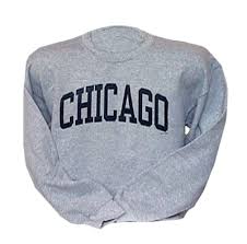 The guy in the blank grey hoodie, sweatshirt, stand, smiling. Bold Chicago Sweatshirt Navy Letters Great Chicago Gifts